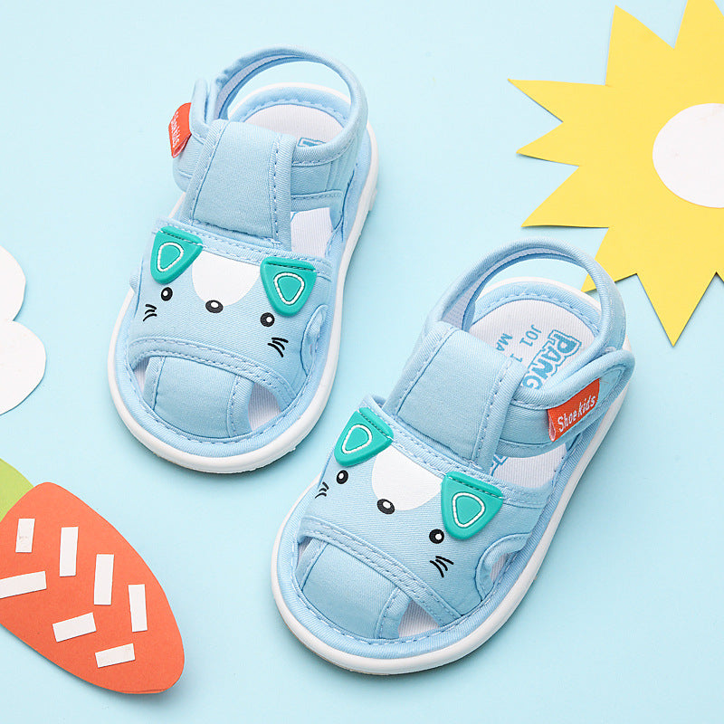 Baby cloth sandals for boys, summer, 0-1-2-3 years old, infant soft-soled squeaky shoes, baby girl's first walking shoes, baby shoes
