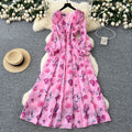 French chic high-end elegant dress - new 2025 collection: slimming, figure-flattering, printed chiffon maxi dress with a sophisticated waist