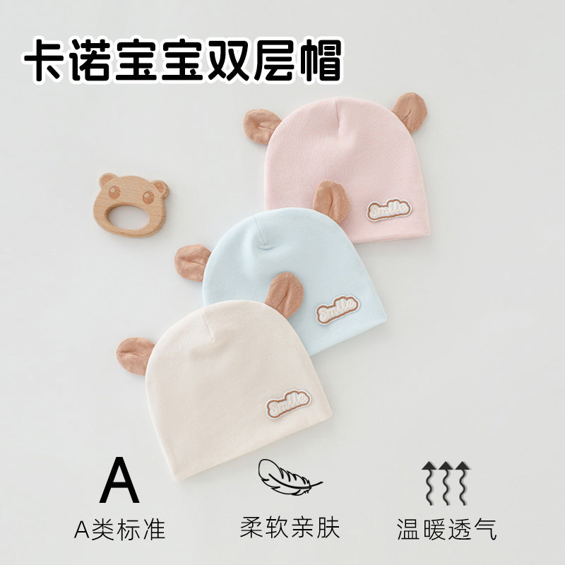 Baby hat autumn winter newborn bonnet 0-3 months infant fontanelle protection hat winter double layer cartoon baby class a