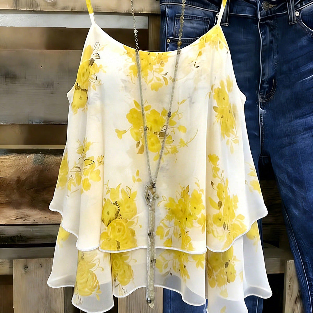 new arrival: plus size floral cami top - flowy chiffon, european & american style, versatile women's vacation wear