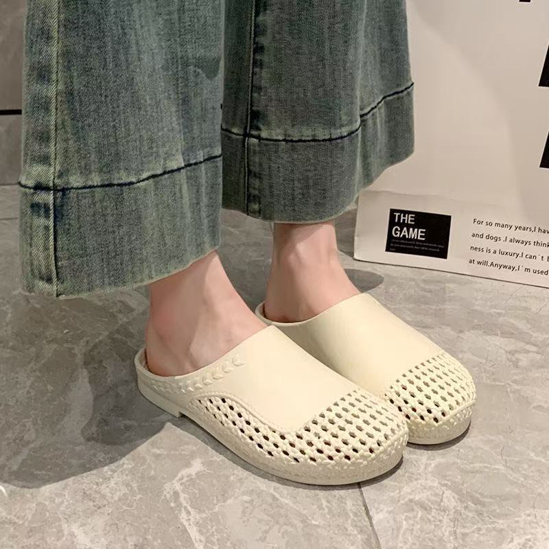 Summer breathable soft sole open-toe sandals 2025 new thick sole casual woven hollow-out clogs women's flat sandals