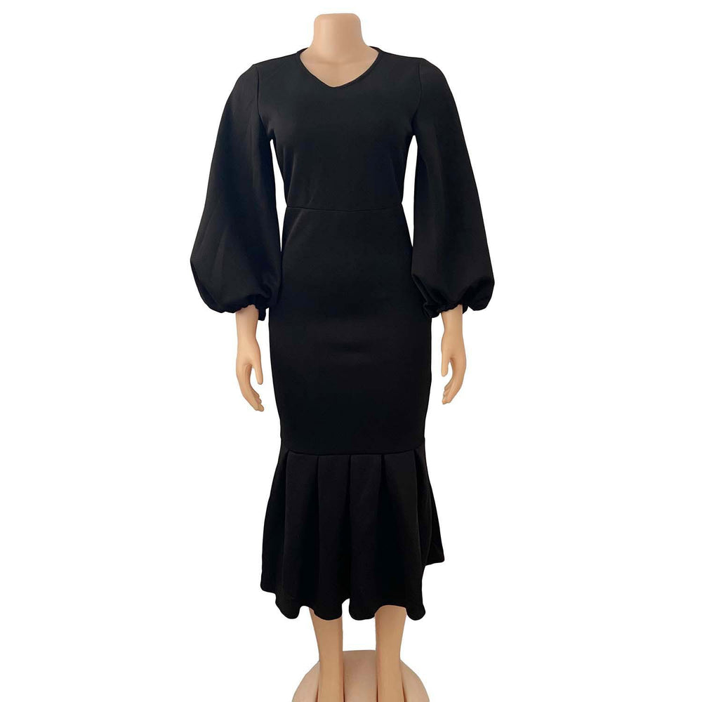 women's spring  new arrivals: european and american fashion plus size v-neck long sleeve sexy mermaid dress - export quality