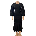 women's spring  new arrivals: european and american fashion plus size v-neck long sleeve sexy mermaid dress - export quality