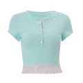 European and american women's clothing  summer new fashion versatile sheer single-breasted slim-fit elegant lace trim cropped top