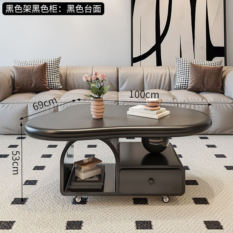 Cream cloud coffee table small apartment living room for home movable cart modern light luxury classy storage tea table