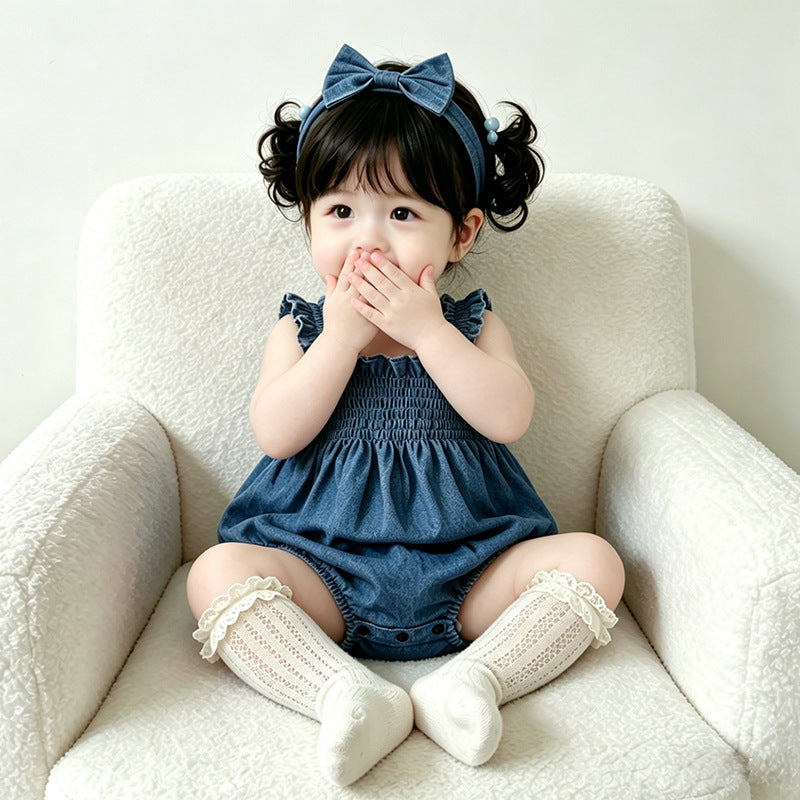 Baby clothes summer thin newborn baby girl bag butt clothes summer small month-old camisole denim khaki