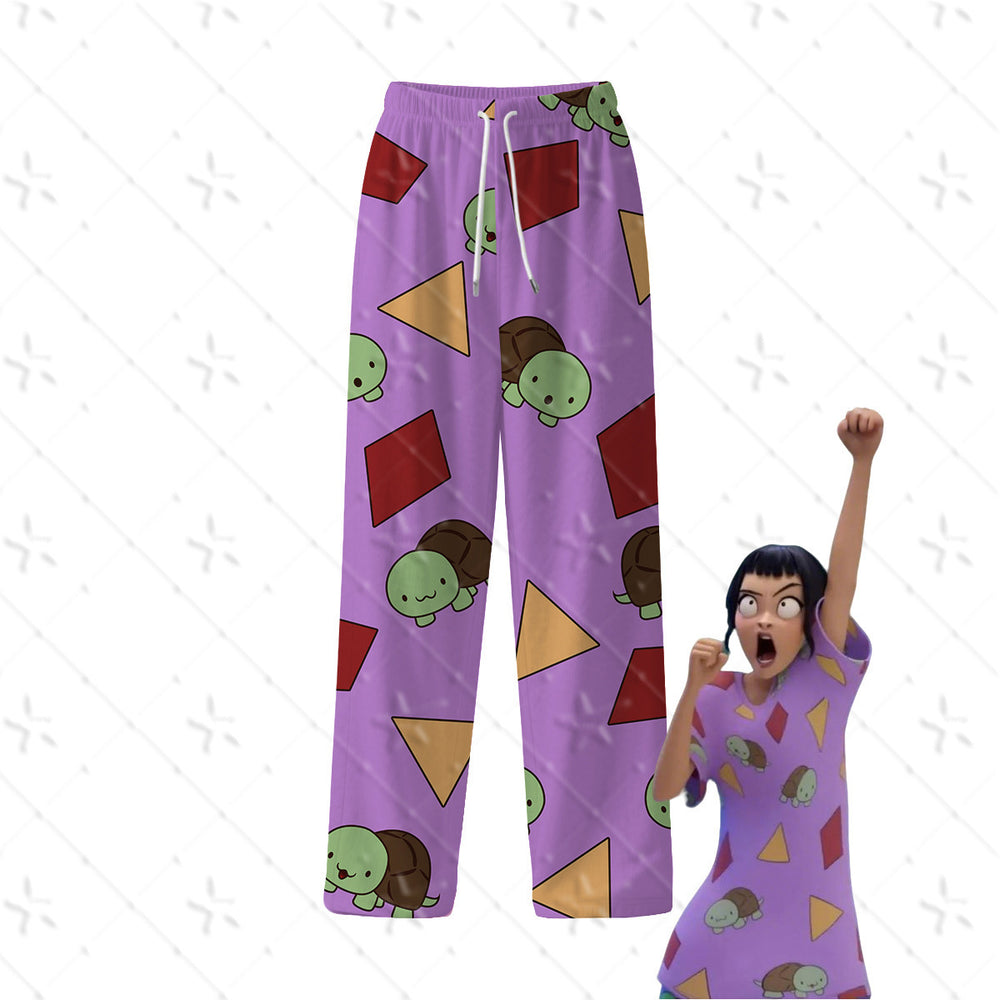 Kpop witcher girl group zoey same style purple turtle pajamas pajamas milk silk loose cartoon straight-legpants