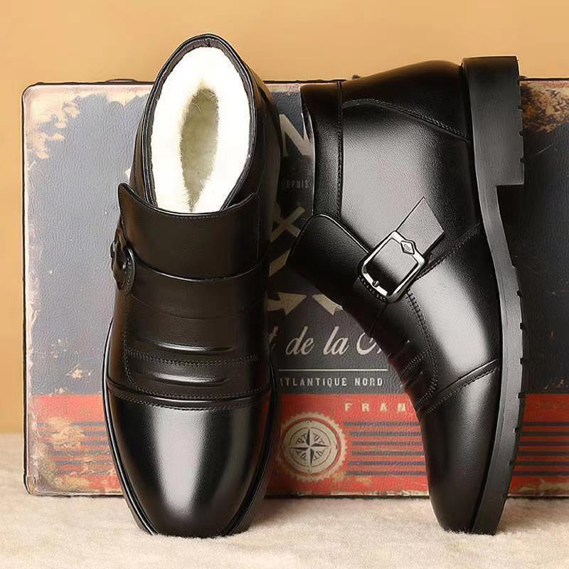 Winternew arrival real soft leather cotton shoes mencasualfashion men's cotton boots middle-aged and elderly easiest for matchheattechfleece-lined dad shoes