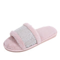Fall and winteroutwear bunny fur open toe flip flops pearl rhinestone fur slippers women's indoor wooden floor cotton slippers