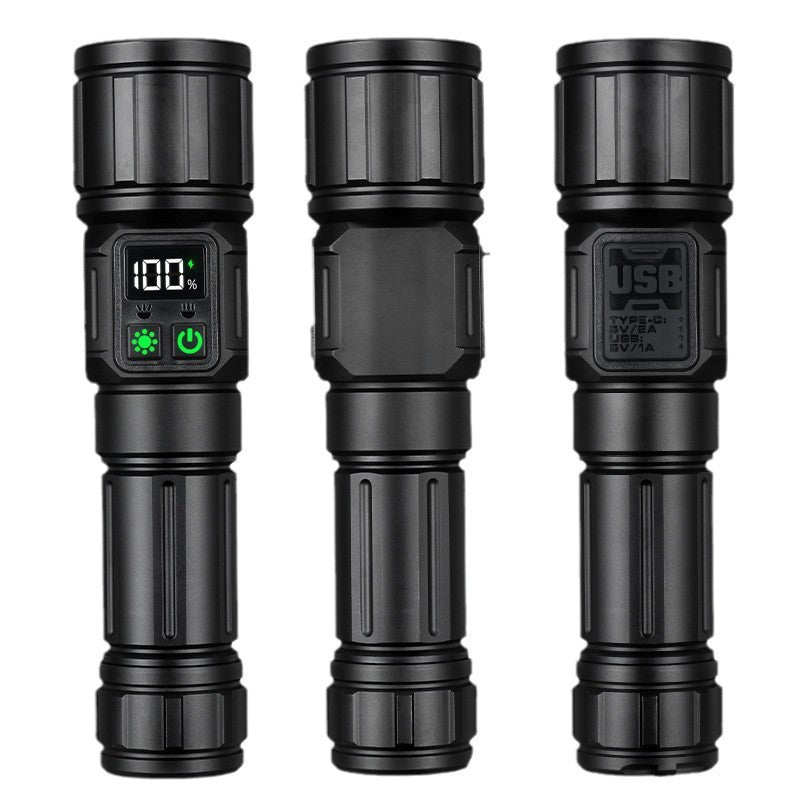 's new white laser remote charging flashlight COB digital power display magnetic attraction strong light flashlight