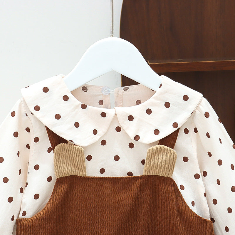 Girls' dress  autumn new style chic children's polka dot dress little bear baby princess dress kids' skirt trendy