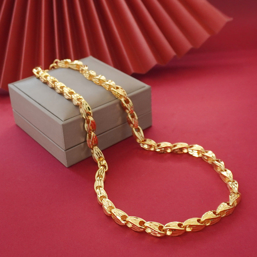 menclassyelegance 60cm sand gold necklace, cylindrical faucet necklace, rich men necklace