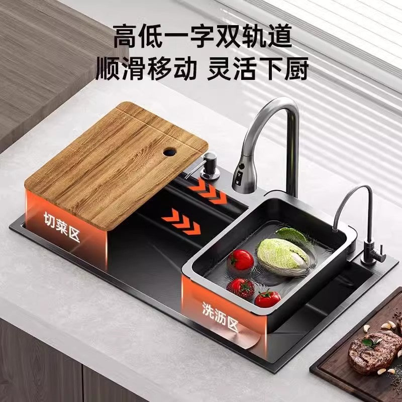 Kitchen sink large single slot honeycomb embossed 4mm thickened 304 countertop middle and lower stainless steel dishwashing sink vegetable basin