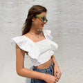european and american style new backless tie-up ruffle sleeve fresh sweet square neck t-shirt tank top sleeveless top