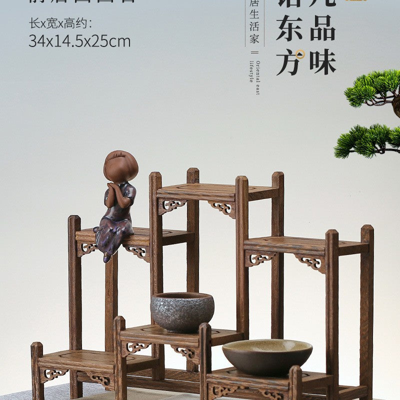 Solid wood teacup rack Chinese Bogu rack storage box table rack Pu'er teapot stove tea set accessories