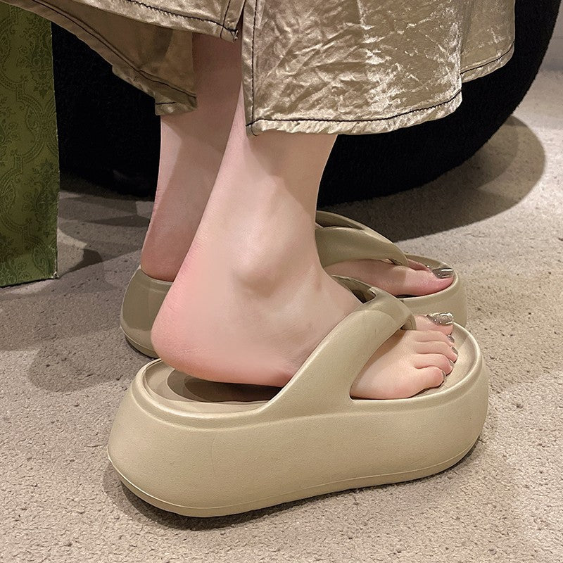 Eva thick-soled flip-flops for women, summer outdoor wear, soft sole, height increasing, indoor non-slip, new beach style, summer cross-border