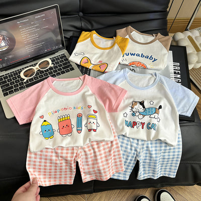 Summer kids' short-sleeve set: boys' and girls' pure cotton crew neck t-shirt and shorts two-piece outfit - lightweight, breathable children's clothing