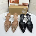 Zar summer new arrivals: women's apricot beaded mesh slingback pointed-toe stiletto mules