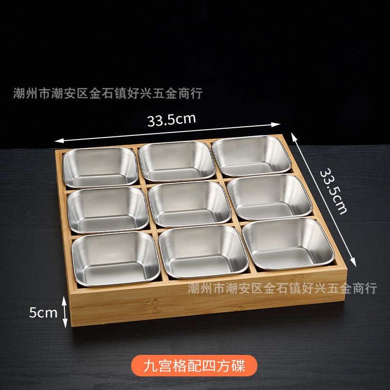 Creative nine-square grid tableware commercial hot pot restaurant barbecue restaurant beef vegetable platter bamboo tray divided grid dinner plate