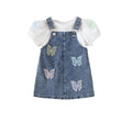 Children's clothing cross-border european and american girls white short-sleeved t-shirt + blue suspender skirt two-piece set