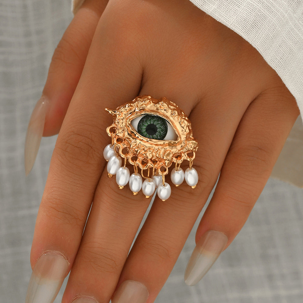 Wholesale vintage rings: european & american cross-border jewelry - devil's eye, luxury, niche, statement pearl open ring accessories