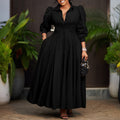 D570 cross-border women's elegant long-sleeve a-line shirt dress - stylish solid color mid-length african dress