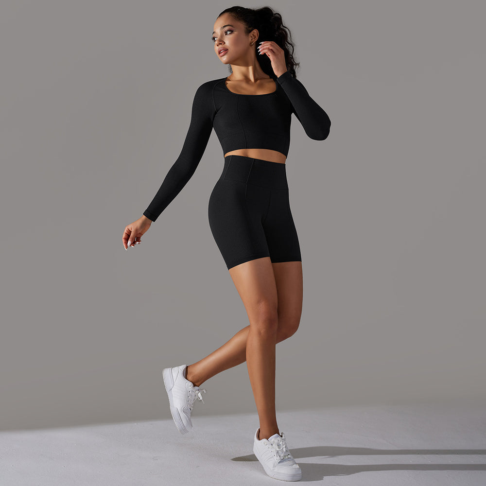 fashion seamless knittingpure color polka dot high elastic tight breathable yoga suit running fitness two-piece set