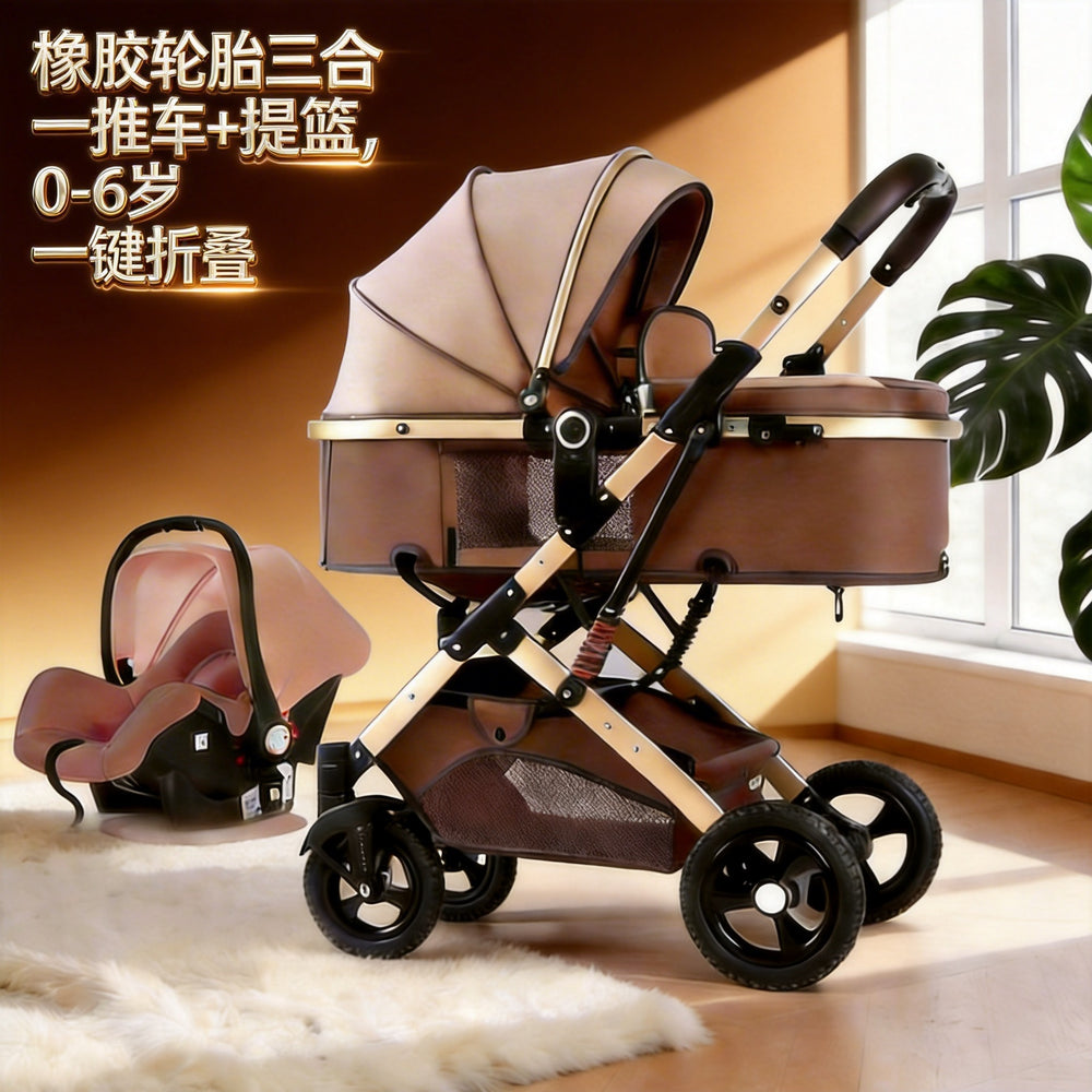 Newborn baby sleeping blue reversible, sit or lie down, high view baby stroller, foldable shock absorber stroller, two-way baby stroller