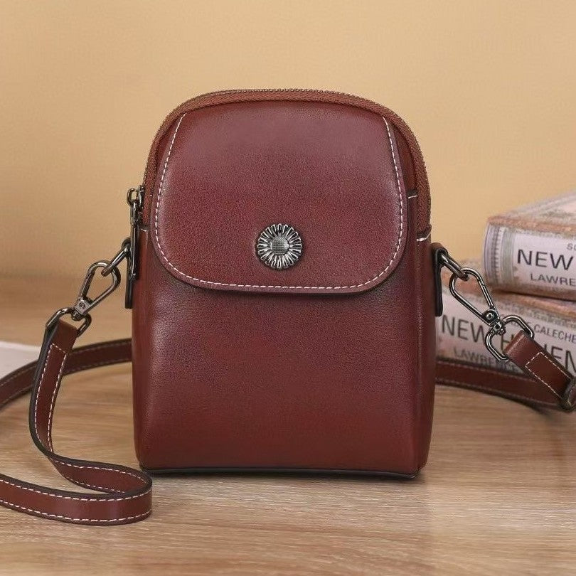 Top grain leather women's bag - 2025 new trendy genuine leather handbag, stylish phone bag, vintage shoulder bag, crossbody bag
