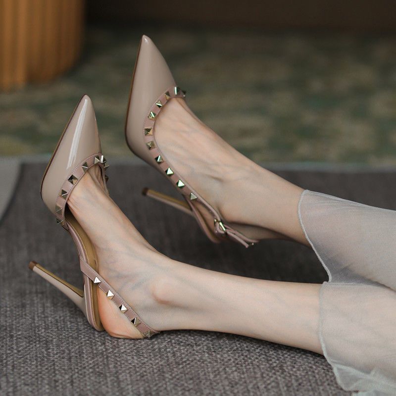 Studded pointed-toe stiletto heel sandals - 2025 spring/summer new arrival - single strap, versatile closed-toe fashion women's sandals