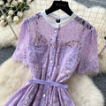 French high-end women's dress -  summer collection: chanel-inspired, cinched waist, single-breasted, elegant lace maxi dress