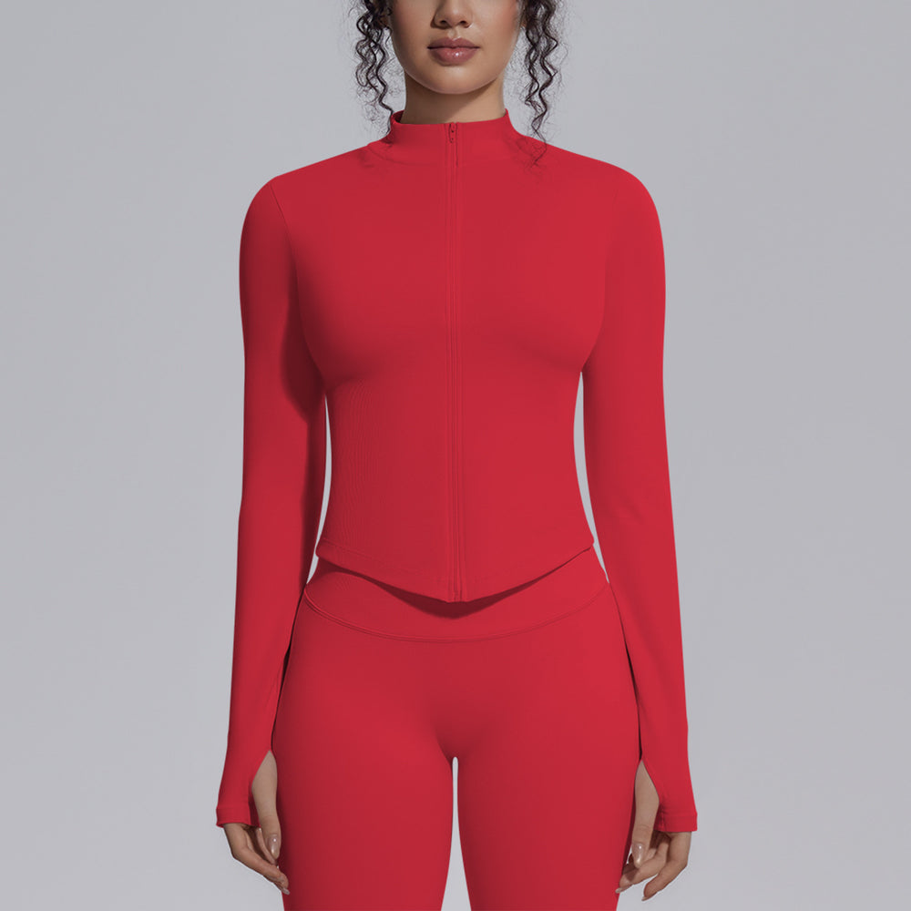 European and american seamless stand collar zipper long sleeve yoga jacket women's tight-fitting quick-dry outerwear running fitness apparel sports top