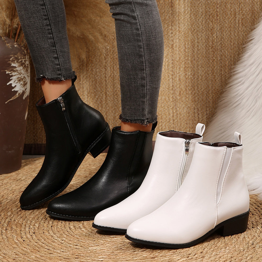 Exportplus size short boots for women fall and winternew arrival pointed toe side zipper cross-border fashionfashionboots women's leather boots