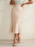spring new european and american style satin bodycon midi skirt - solid color satin fitted mermaid skirt