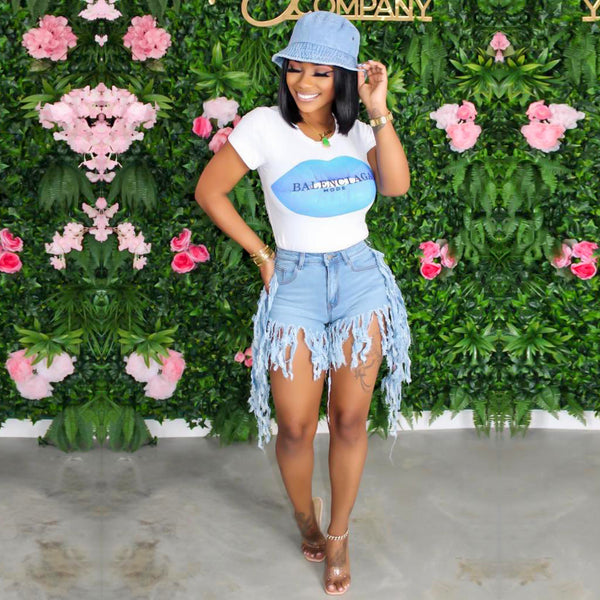 Women's clothing European and American jeans wish    fashion fringed denim shorts women's suit