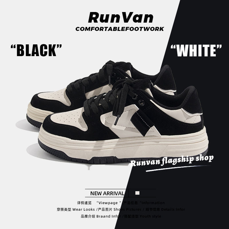 Winter sneakers for men casual trendy shoes trendy brand black and white panda niche stylesense of design skateboard shoes ultra-light thick sole dunk