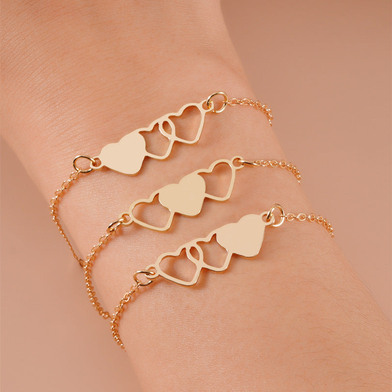 new arrivalfashion accessible luxury bracelet fashion best selling creative stainless steel heart chain bracelet 3-piece set