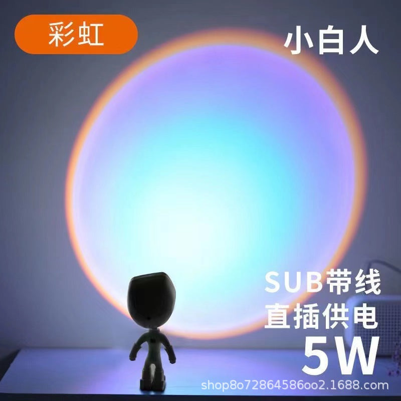 Easy-to-carry little flying man rainbow astronaut sunset lamp - trendy sunset projection night light for bedroom ambiance & photoshoots