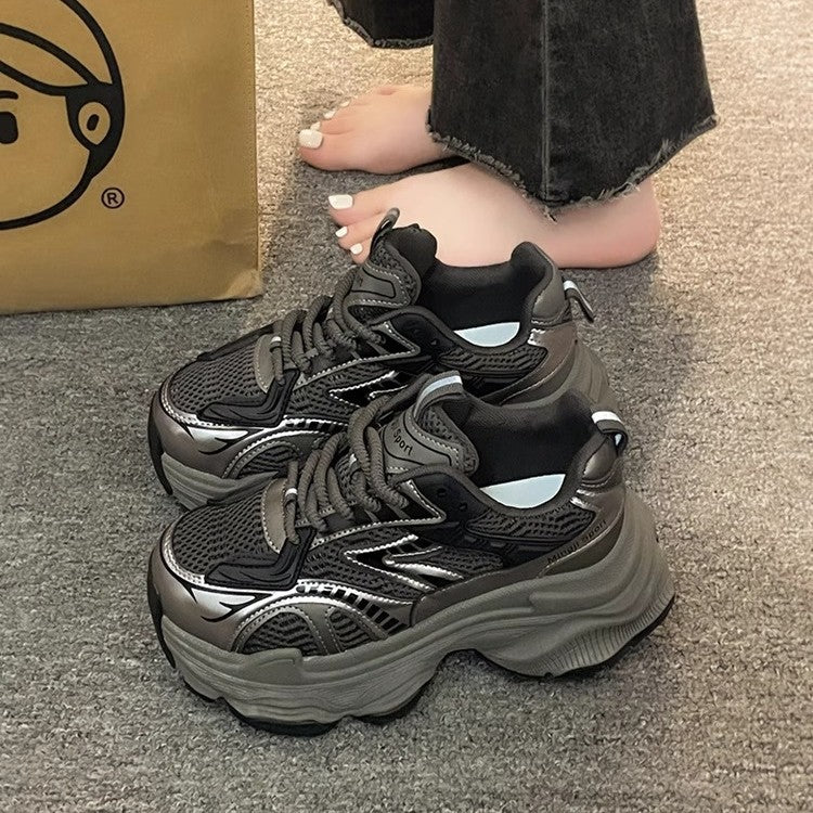 Retro student lightweight heightenedthick sole sneakers for women 2026 summer new arrival hong kong style showing small casual dad shoes