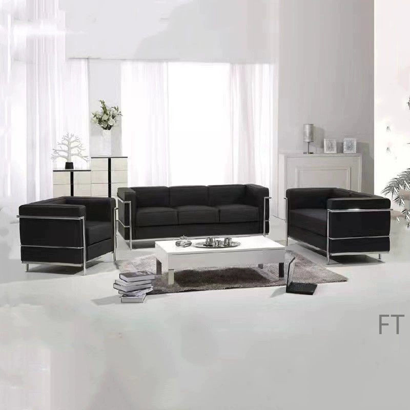 Minimalist business office sofa - classic le corbusier black reception area lounge seating - lc2 leather sofa
