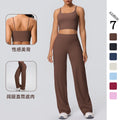 New arrival: cross-border brushed solid color racerback tight-fit breathable wide-leg yoga set - two-piece activewear for running and fitness