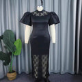 Am030302 designer stand collar flared sleeve dress - elegant lace see-through mini dress