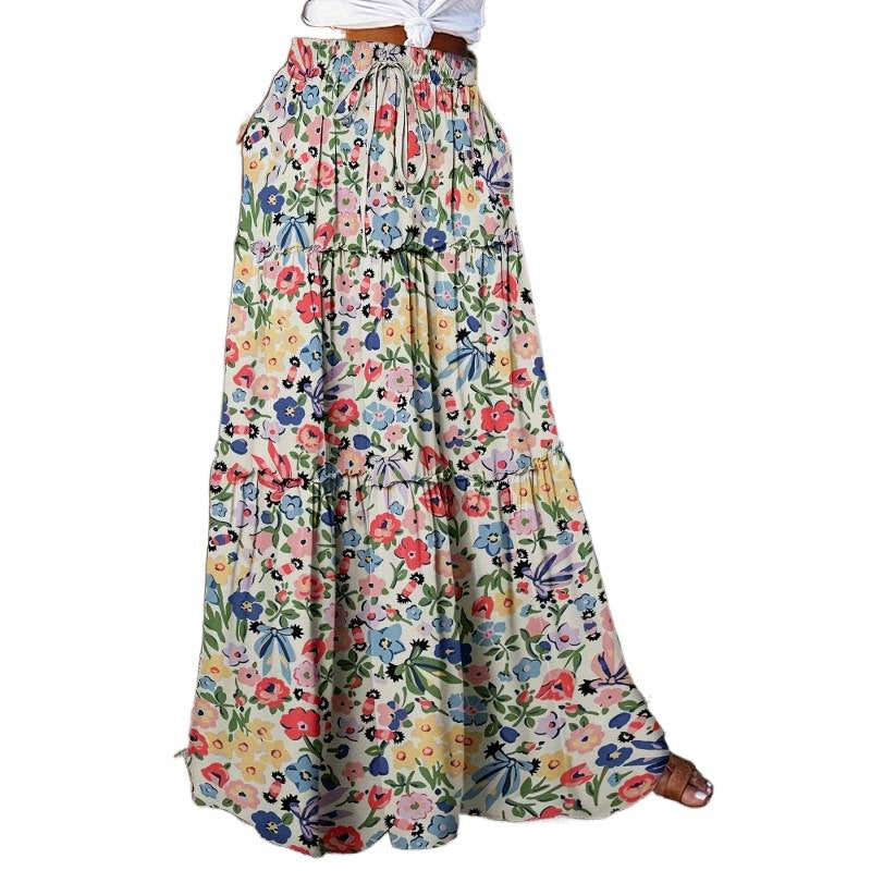 Aliexpress cross-border original design: new women's summer floral print midi skirt