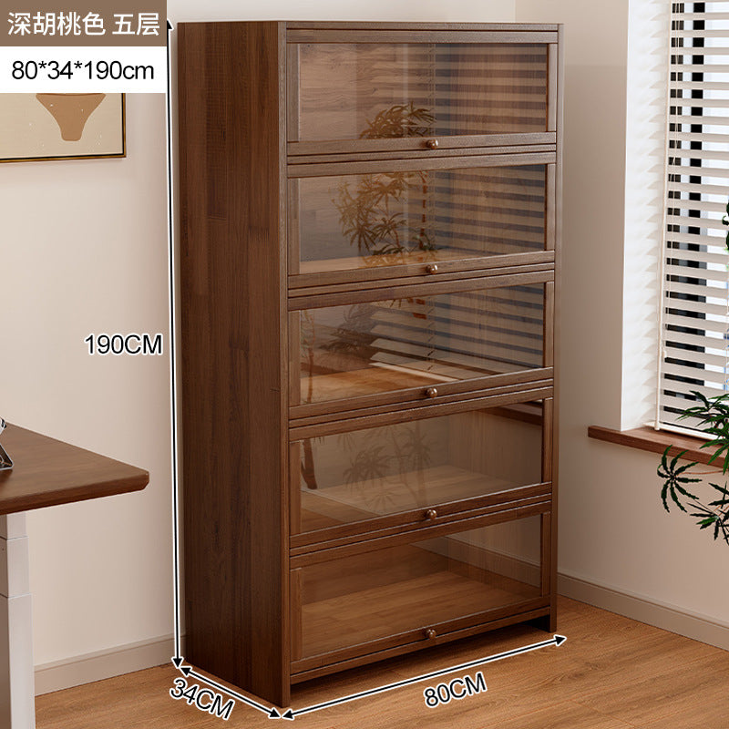 Solid wood dust-proof bookcase integrated against the wall Walnut color storage cabinet Locker Floor storage cabinet Household bookshelf
