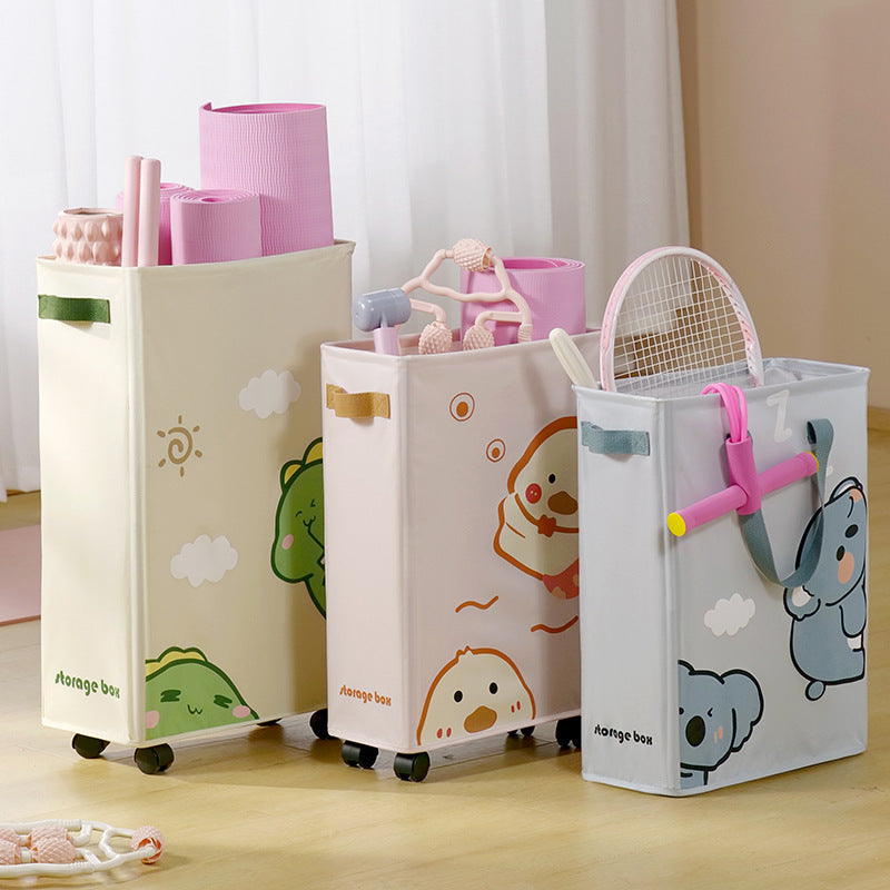 Mengqu yoga mat storage basket foldable fitness sports equipment storage basket with wheels household rack dirty clothes basket