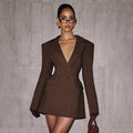european and american style women's winter new arrival: solid color long sleeve fashionable sexy deep v slim fit blazer dress
