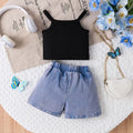 Children's clothingexport cross-border summer sweet cool girl bow printing suspender + pants skirt set