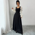 European and american cross-border  french color block bowknot fairy maxi dress - solid black body with high-waisted paneling