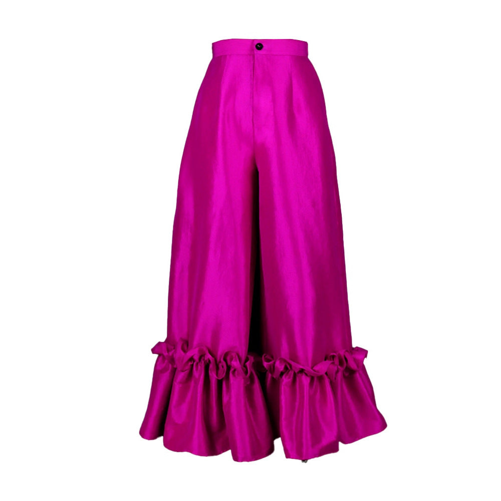 Am220521high waist loose design ruffles wide leg flare pants high waist flare pants