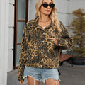 European and american cross-border e-commerce autumn new arrivals:  independent store wild and versatile leopard print denim jacket